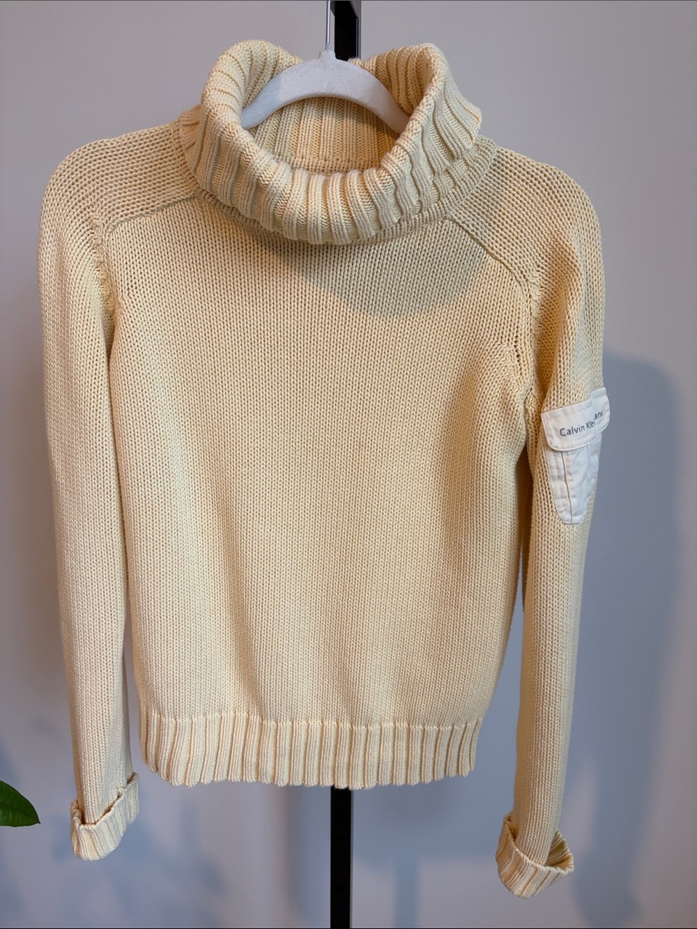 Vintage Y2K Calvin Klein Jeans Cotton Turtleneck Yellow Sweater Small